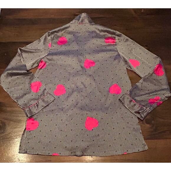 ⭐️ Victoria's Secret Satin Pajama Top Pocket Houndstooth Hearts Button Up Small - Picture 4 of 6